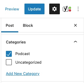 Add podcast category to show notes in wordpress - tonic site shop