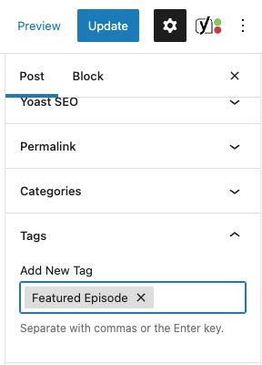 Add tag to podcast show notes - Tonic Site Shop