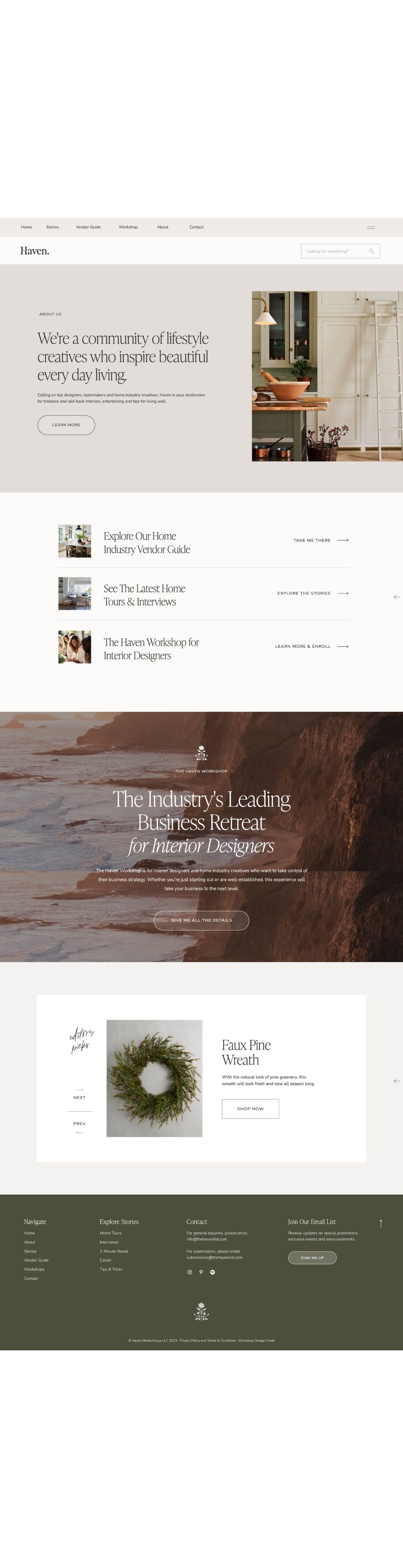 The Haven List website design