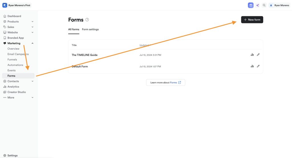 Create a Kajabi form