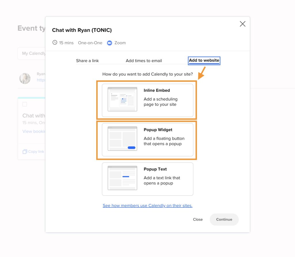 Getting your Calendly embed code to add to your Showit website.